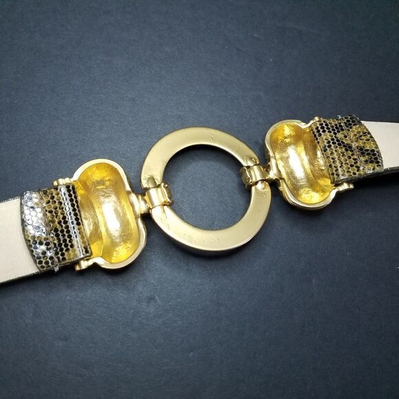 Vintage Worth Tan Leather Snakeskin Pattern Gold Tone Metal Crown Buckle Belt S main image 4